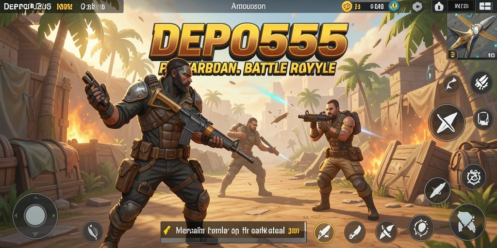 Screenshot utama DEPO555 menampilkan aksi mendebarkan di medan tempur Battle Royale.