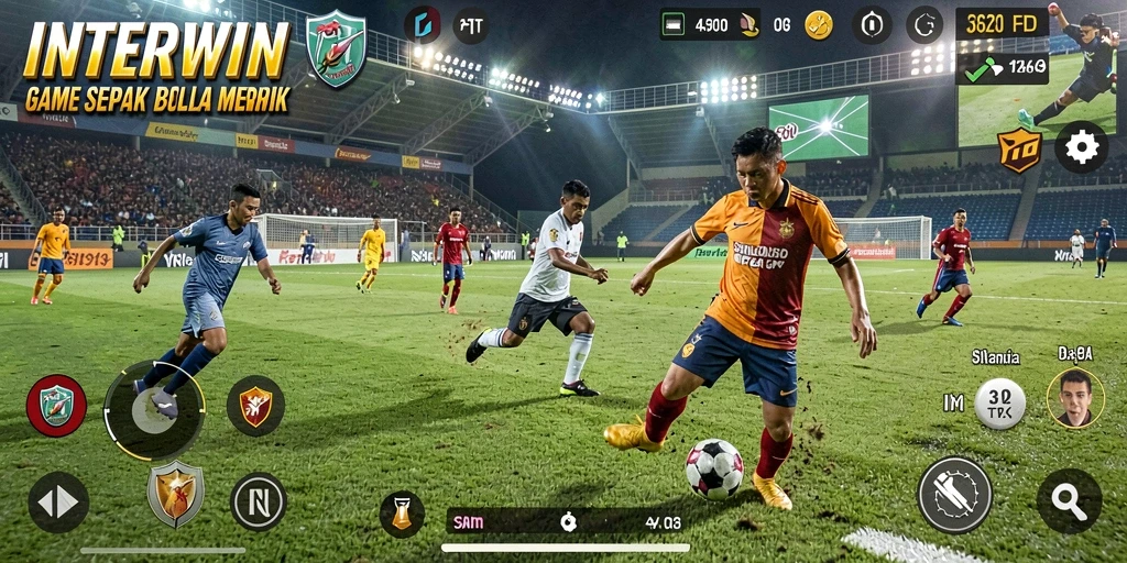 Screenshot INTERWIN menampilkan aksi mendebarkan dalam pertandingan sepak bola.