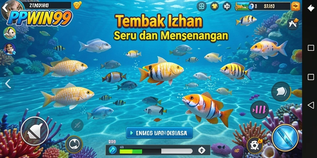 Screenshot yang menunjukkan aksi seru dalam permainan Tembak Ikan.